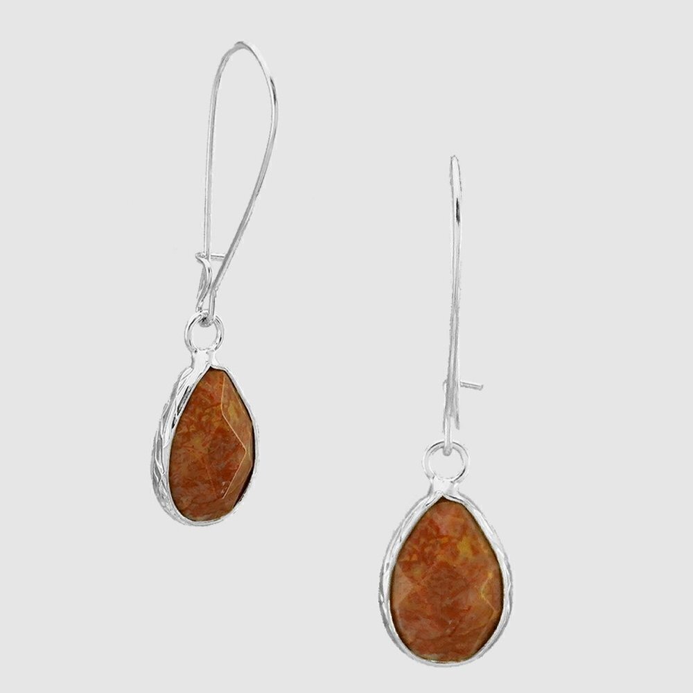 Teardrop Earrings Natural Stone Brown NWT